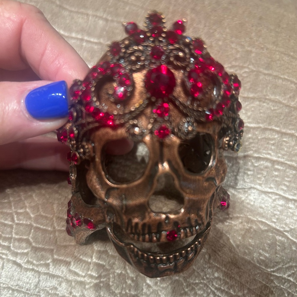 Embellished Skull Decor with Red crystal Accents cuff bracelet